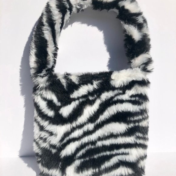 Furry Zebra Print Purse, Zebra Print Bag - Picture 3 of 4